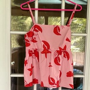 J. Crew Pink and Red Lobster Strap Top. Size 6